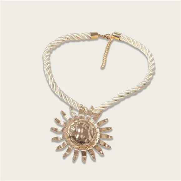 Sunburst Pendant Necklace | Twisted Rope Chain | Adjustable Statement Jewelry - Picture 4 of 4